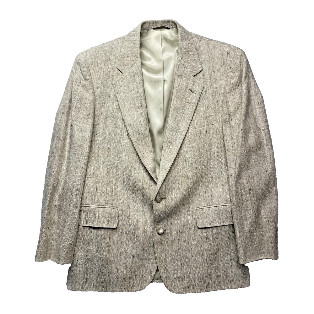 Vintage J & F Nordstrom Blazer M 40R beige 100% Silk Wool Sport Coat Jacket USA
